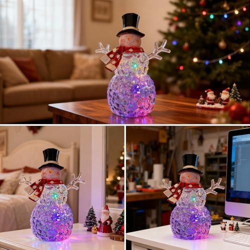 Christmas Snowman Decorations, Christmas Snow Globes, LED Music Snowmen, 9-inch Snowman Indoor Decor, Battery Operated Music Box, Gifts for Men and Kids, Indoor Christmas Decorations