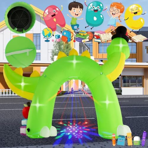 13FT Back to School Inflatable Arch Outdoor Decoration with Color Rotating Lights, Waterproof Blow Up Dinosaur Yard Lawn Patio First Day of School Party Decorations for Kindergarten Elementary School