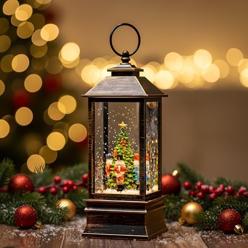 10'' Nutcracker Snow Globe, Musical Christmas Water Lantern with Swirling Glittering Home Decoration and Gift, Battery Operated or USB Powered