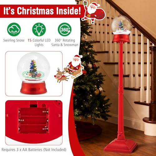 Goplus 5 Ft Christmas Snow Globe Lantern, Musical Snowy Globe Street Lamp