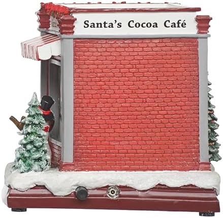 Roman LED Musical Santa’s Cocoa Café, 7.5" Amusments, Rotating Christmas Village Scene, Lighted Holiday Décor, USB or Battery Operated
