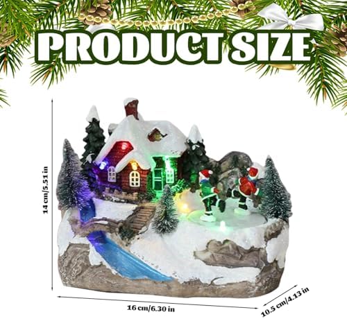 Lighted Christmas Village with Music, Rotating Figurines House 6.3x5.5x4.1 Tabletop Decor