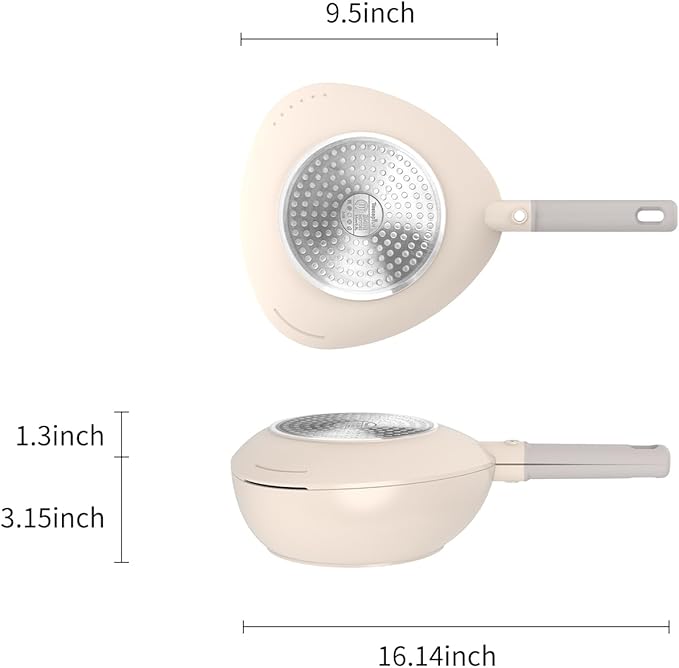 3QT Multipurpose Ceramic Sauce Pan/Saucepan - Reversible Skillet Lid, Steamer & Dual Strainers, Space-Saving Nesting, For All Stovetops & Dishwasher Safe