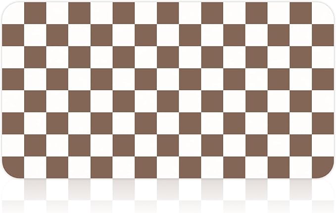 17" x 32" Checkered Dish Drying Mat for Kitchen Counter, Absorbent Coffee Bar Mat for Espresso Machine Coffee Countertops Accessories, Coffee Brown