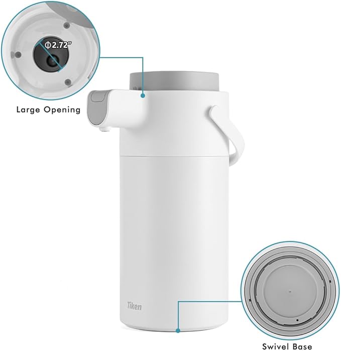 Tiken Airpot Coffee Dispenser with Pump - Coffee Carafes for Keeping Hot - Beverage Dispenser - 135oz/4L Thermal Coffee Carafe for Hot Liquids - Stainless Steel Insulated Coffee Thermos Carafe