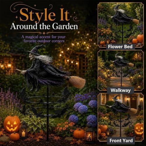 2pcs The Enchanted Witch Garden Wind Spinner, Flying Witch & Bat Design
