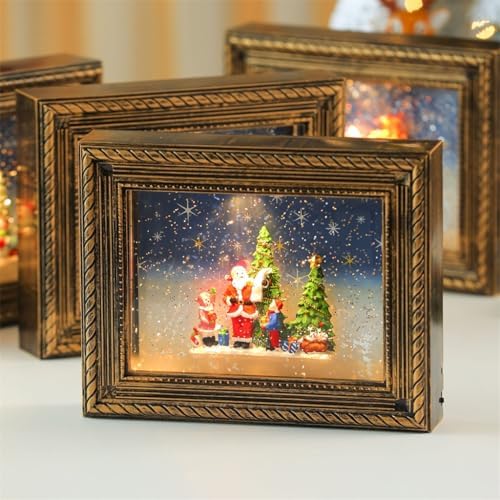 Rotating Illuminated Holiday Adornment Box Feature Customizable Picture Display and Gentle Snowfalls Effect