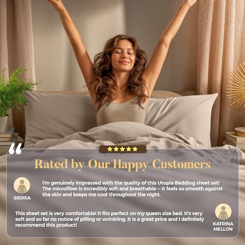 Utopia Bedding King Size Sheet Set – 4 Piece Bed Sheets, Soft and Breathable Microfiber, Includes 1 Fitted Sheet, 1 Flat Sheet and 2 Pillowcases – Oeko Tex (Beige)