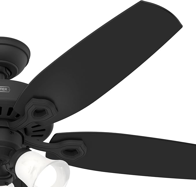 Hunter 52 inch Indoor Ceiling Fan with LED Lights - Black Ceiling Fan with Pull Chain, For Bedroom or Living Room, Standard Mount, No Remote, 5 Blades, Includes Bulbs- Builder Plus 52387, Matte Black