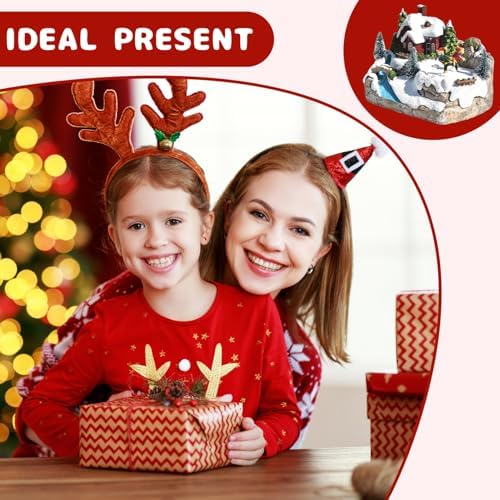 Gcroet Christmas Village Houses LED Lights Sweet Music Christmas Houses with Rotate Skiing Kids Battery Operated & Rechargeable for Kids Adults, 6.3x4.1x5.5 inch