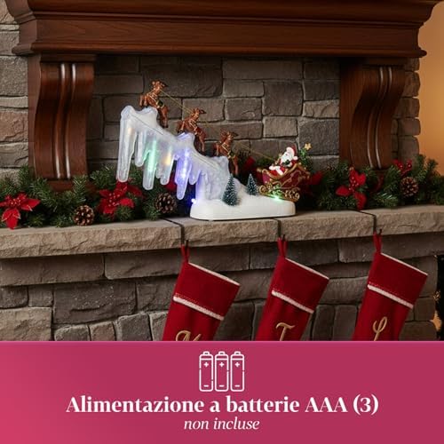 Christmas Carousel with LED Lights and Moving Music W29 x D6 x H29 cm for Christmas Decorations for Home and Christmas Villages, Battery Operated, Animated Characters Rotating Scene