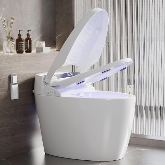 Smart Toilet with Bidet Built In with Warm Water Sprayer and Dryer, Foot Sensor Operation,Heated Seat with LED Display for Bathroom,One Piece Bidet Toilet with Auto Dual Flush (WHITE L11 PRO)