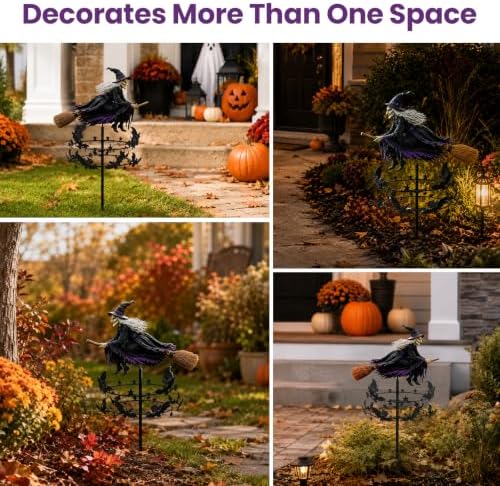 Wind Spinners Outdoor, Witchy Halloween Decorations, Kinetic Metal Spinner Stake for Garden, Lawn and Yard, Fall-Inspired Accent (2D/1PC)