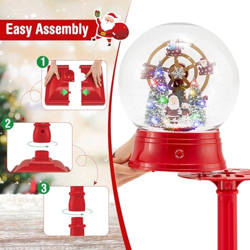 Goplus 5 Ft Christmas Snow Globe Lantern, Musical Snowy Globe Streetlamp