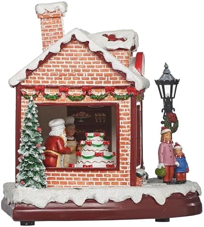 Roman LED Musical Mrs. Claus Kitchen, 8" Amusments, Rotating Cake Christmas Village Scene, Lighted Holiday Décor, USB or Battery Operated