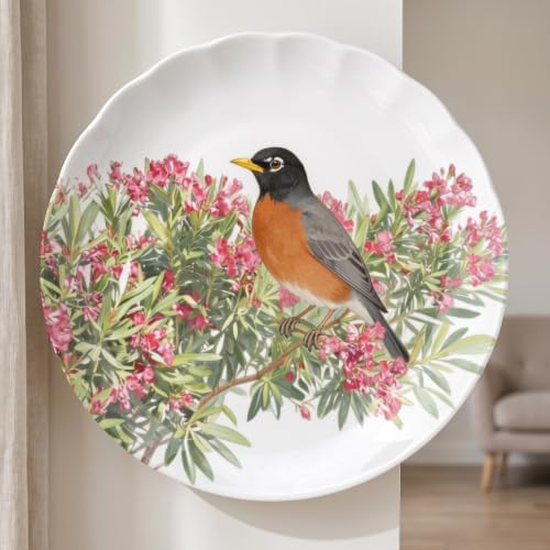 Floral Decorative Plates 8 Inch Oleander Robins Decorative Plates with Stand Home & Office Decor