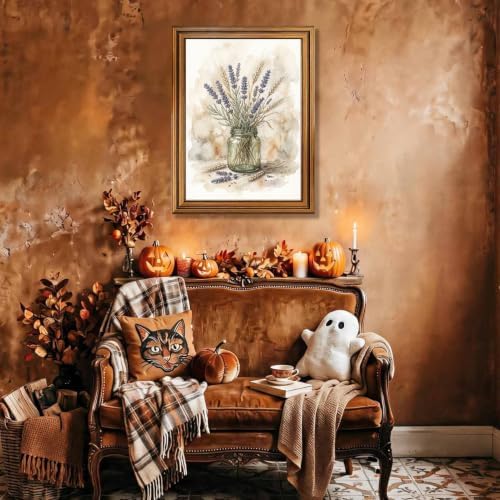 Lavender and Wheat Wall Art, Gold Vintage Framed Rustic Halloween Decor