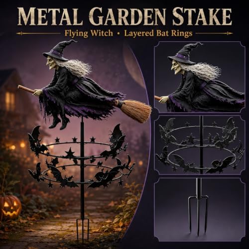 Enchanted Witch Garden Wind Spinner, 36 in Metal Halloween Yard Stake,3PCS