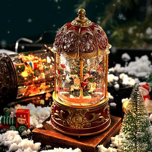 Carousel Christmas Snow Globes Santa Claus, Rotating Shatterproof Music Box