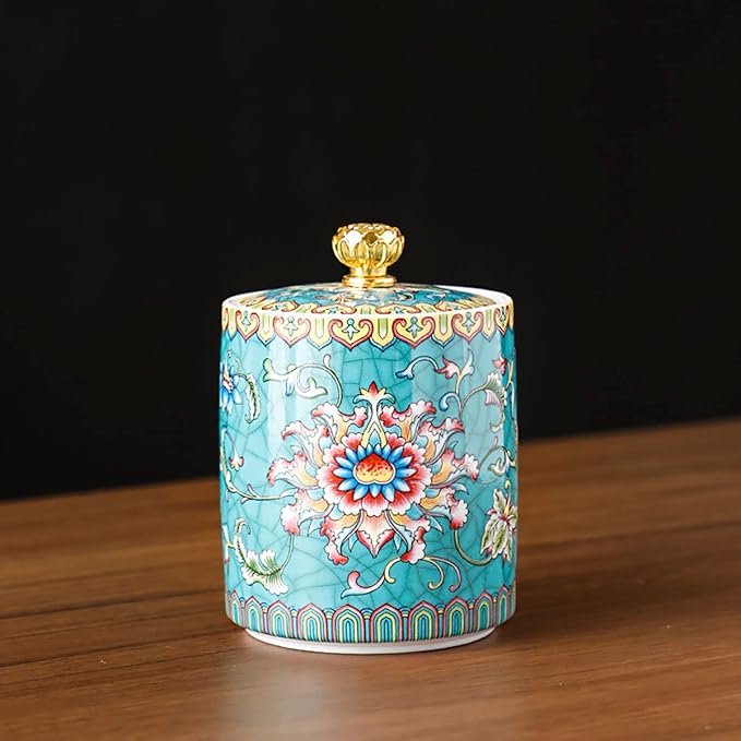 Enamel Ceramic Tea Caddy Tea Canister Tea Storage Container Tins Jar with Airtight Lid Water-proof Tank for Tea, Coffee, Herb, Sugar, Spice, Nuts