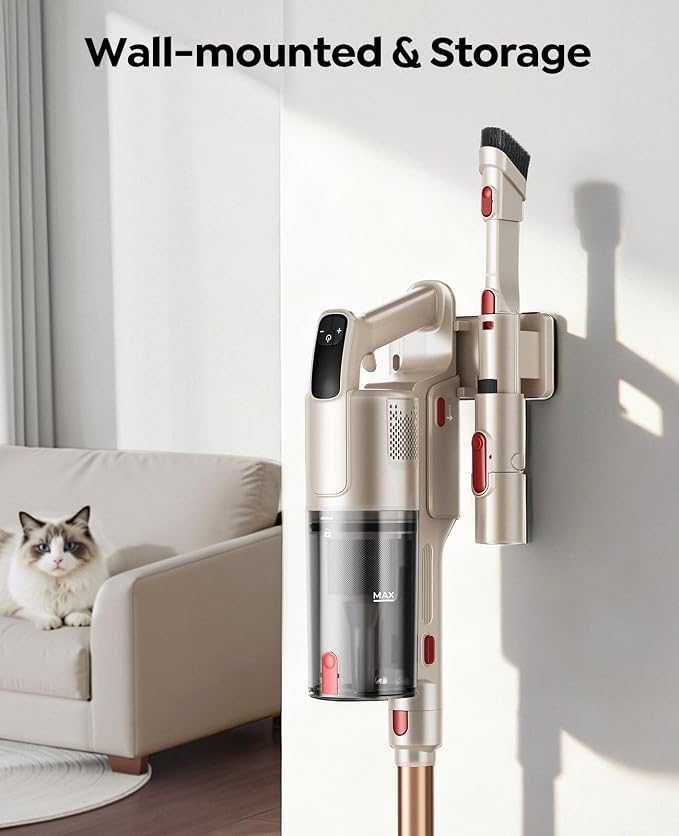 Cordless Vacuum Cleaner 550W 45KPA, 50Mins Stick Vacuum Cordless Rechargeable with 90° Folding Tube, Adjustable Height, Anti-tangle Brush, Wall-Mount, Handheld Vacuum Cleaner for Home/Pet Hair/Floors