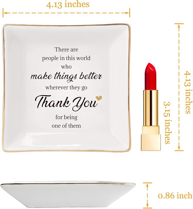 HOME SMILE Mothers Day Thank You Gifts for Teachers Women Mom-Ceramic Ring Jewelry Dish Tray Plate-Birthday Appreciation Inspirational Holiday Gifts for Friends,Stocking suffers for Christmas Women