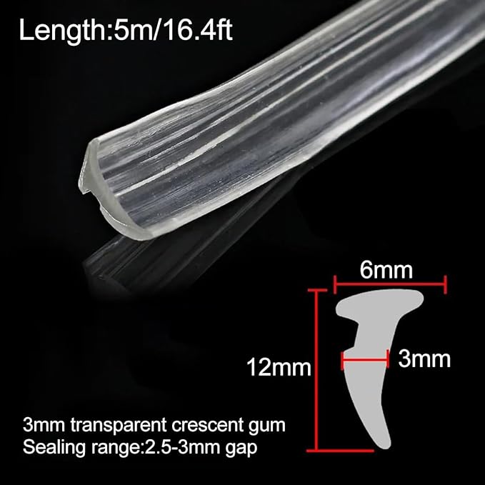 5M Alloy Window Sealing Strip Card Slot Gap Seal PVC Door Dustproof Sound Insulation Weatherstrip Home Hardware,Transparent-3mm