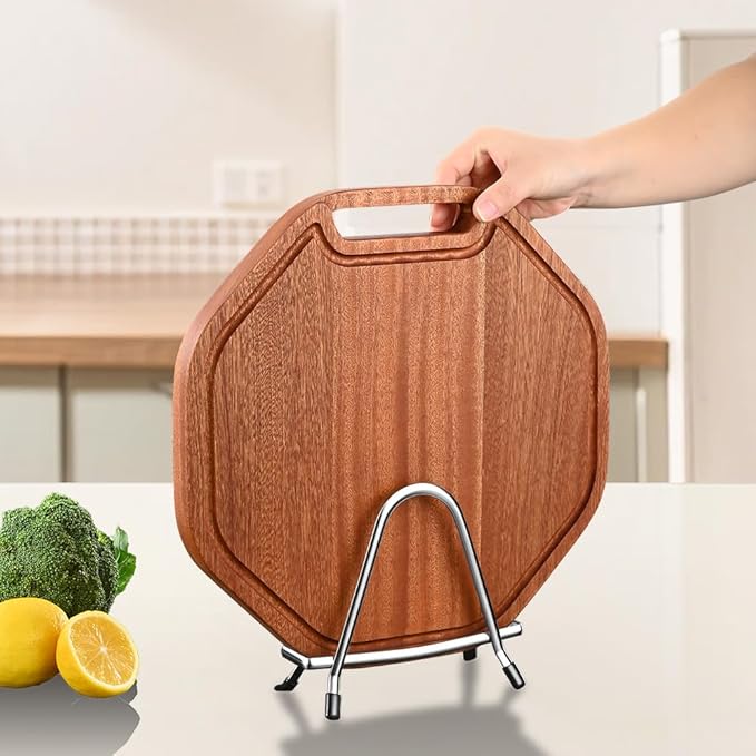 Cutting Board Rack Holder Stand - 304 Stainless Steel Chopping Board Organizer, Pan Rack with Stable Triangle Design, Stainless Steel Cutting Board Hold for Countertop Space Saving
