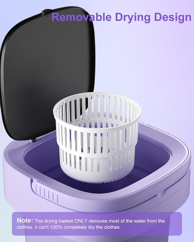 16L Portable Washing Machine, Folding Clothes Washer with Spin Basket & 3 Modes | Mini Washer for Underwear, Socks, Baby Clothes | Compact Washing Machine for Apartments, RV & Travel, Home (Purple)