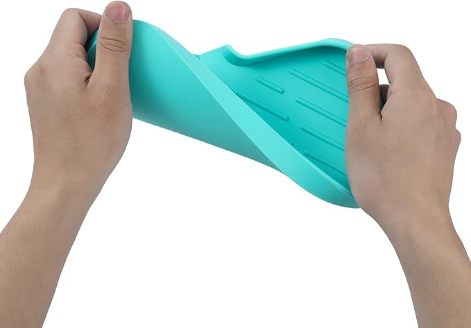 MicoYang Silicone Soap Dish with Drain Spout — Self-Draining Sink Organizer Tray for Bathroom & Kitchen, Sponges, Dispensers & Soap Holder, Non-Slip & Dishwasher Safe, Mint (Medium, 9.6"×5.3")