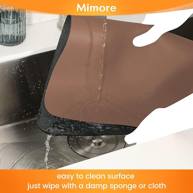 Mimore Coffee Mat - 12x19 Inch Brown Countertop Mat - Absorbent, Hides Stains, Rubber Backed - Dish Drying Mat Fits Under Coffee Maker or Espresso Machine