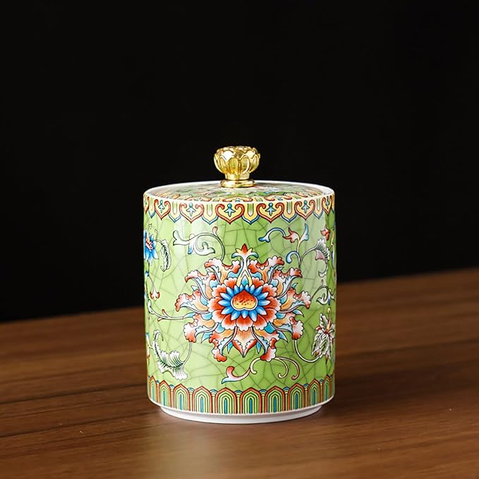 Enamel Ceramic Tea Caddy Tea Canister Tea Storage Container Tins Jar with Airtight Lid Water-proof Tank for Tea, Coffee, Herb, Sugar, Spice, Nuts