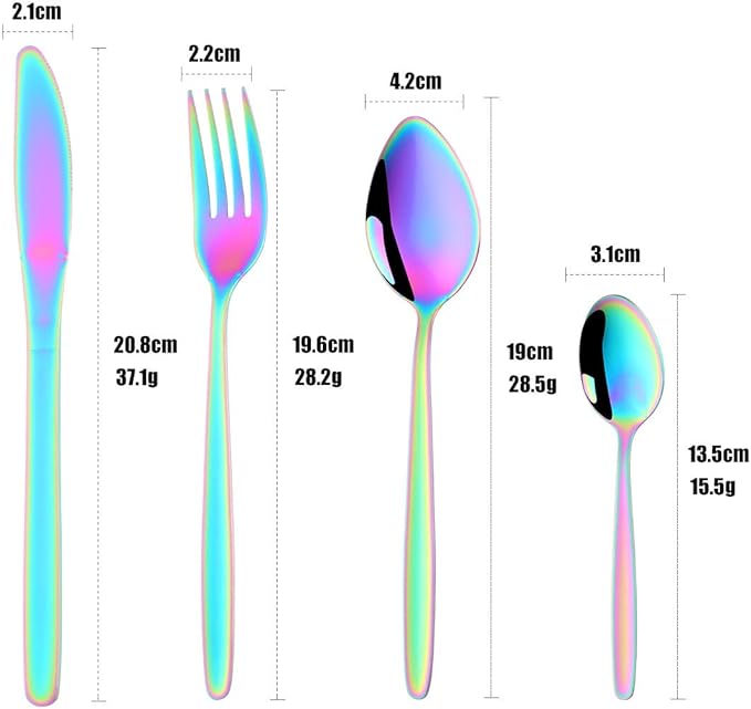 Rainbow Silverware Set, BuyGo 24-Piece Stainless Steel Camping Flatware Dinnerware Set for 6, Hand Polish, Dishwasher Safe