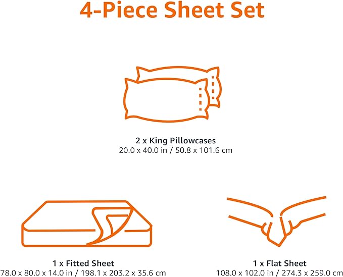 Amazon Basics Lightweight Super Soft Easy Care Wrinkle Free Breathable Microfiber 4 Piece Bed Sheet Set with 14-Inch Deep Pockets, Machine Washable, Brushed, King, Taupe, Solid