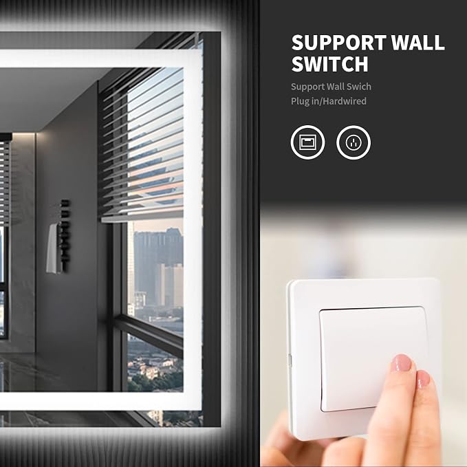 LOAAO 72"X32" LED Bathroom Mirror with Lights, Anti-Fog, Dimmable, Backlit + Front Lit, Lighted Bathroom Vanity Mirror for Wall, Shatter-Proof, Memory Function, Tempered Glass, ETL Listed