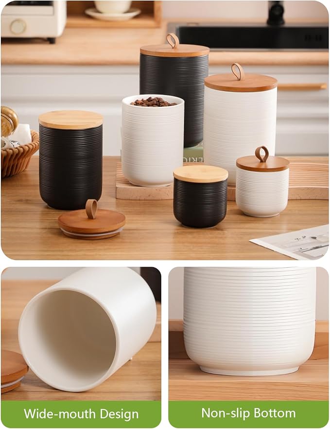 Ceramic Canister with Airtight Seal Lid, Kitchen Canisters for Countertop, White Food Storage Jar for Flour, Coffee Bean, Sugar, Tea, Spices and More, Home Decor (800ml/27.05oz)