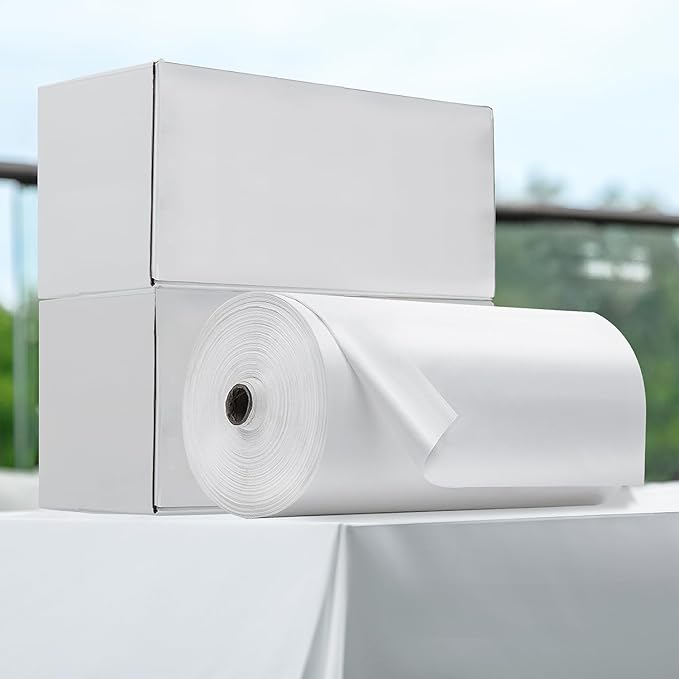 Plastic Table Cloth, 410 Ft X 54 in Disposable Tablecloth White Plastic Tablecloth with Any Cut Sliding Cutters Premium Table Cover Roll for Picnics, Parties, Birthdays, Weddings Weddings