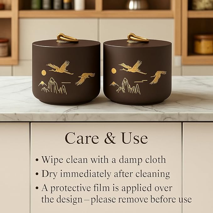 Bare & Balanced Ceramic Canister with Airtight Lid – Premium Kitchen Storage Jar | Crane & Mountain Design | Storage for Dry Goods | Gift-Ready Box