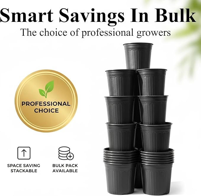 50 Pack 1 Gallon Flexible Plant Nursery Pots Plastic Seedling Starting Pots with Drainage Holes Soft Flower Pots Plant Container with Plant Labels, Black