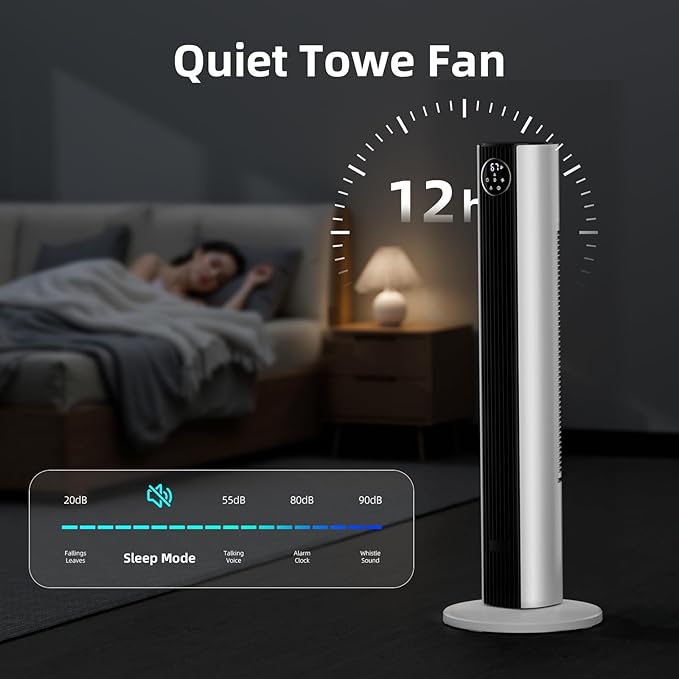 Antarctic Star 37" Black and White Tower Fan for Bedroom, Oscillating Quiet Cooling Fan with 4 Modes & 3 Speeds, 12H Timer, LED Display, Two-Tone Standing Fan for Home Office