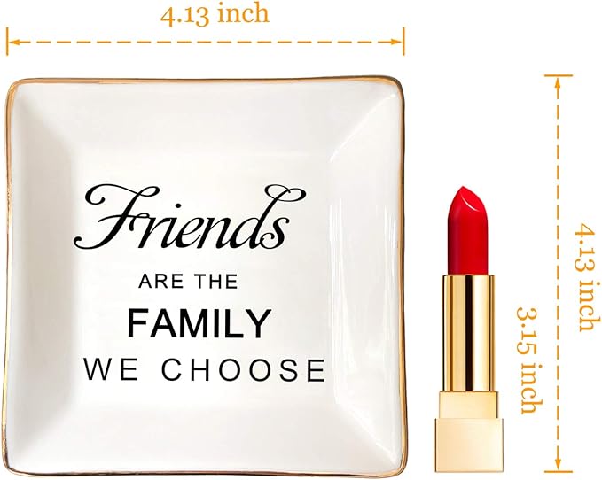 HOME SMILE Birthday Christmas Funny Gifts for Best Friend-Ceramic Ring Dish Jewelry Tray-Friends are Family We Choose