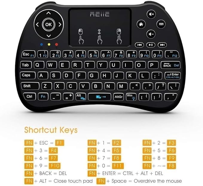 (Backlit Version)REIIE H9+ Mini Keyboard,2.4GHz Wireless Mini Handheld Smart TV Remote Keyboard with Touchpad for PC,Raspberry Pi 2, Pad, Smart TV, Android TV Box, Windows 7 8 10(Not Suport Bluetooth)