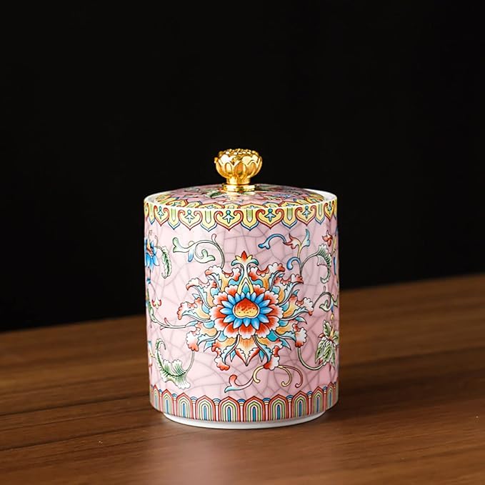 Enamel Ceramic Tea Caddy Tea Canister Tea Storage Container Tins Jar with Airtight Lid Water-proof Tank for Tea, Coffee, Herb, Sugar, Spice, Nuts