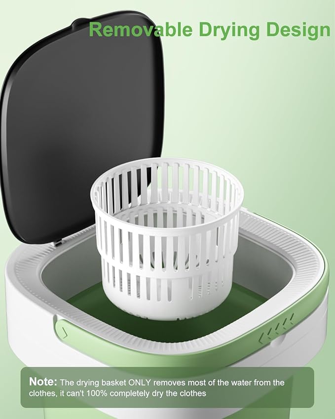 Portable Washing Machine, 16L Mini Foldable Washer with Spin Basket, 3 Cleaning Modes & Deep Cleaning Small Compact Laundry Machine of Small Clothes for Apartments, Dormitories, Home, RV, Travel Green