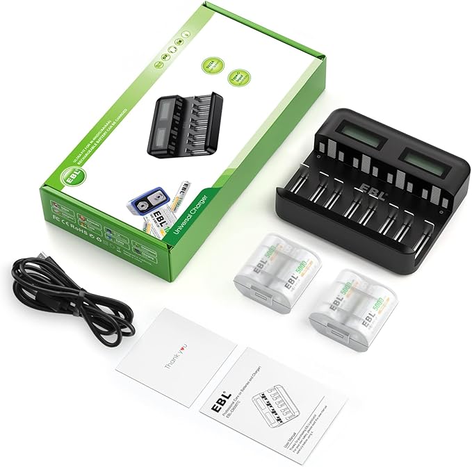 EBL Rechargeable C Batteries (4 Pack) and LCD Smart Battery Charger for Ni-MH AA AAA C D Rechargeable Batteries