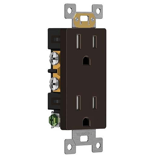 ENERLITES 10 Pack Brown Decorator Receptacle, Standard Electrical Wall Outlet, 15A 125V, Self-Grounding, 2-Pole, 3-Wire, 5-15R, UL Listed, 61502-TR-BR, Tamper Resistant