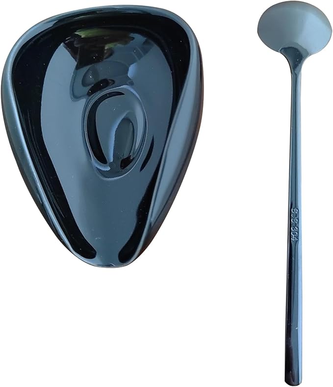 Ture Small Mini Ceramic Spoon Rest: Coffee Teaspoon & Bar Spoon Holder Kit, Black & Black (sic) - Coffee Bar Accessories
