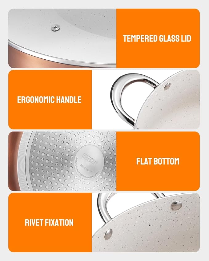 BEZIA 8 Quart Nonstick Stock Pot with Lid, Induction Compatible Cooking Pot | Soup Pot with PFOA Free Granite Coating, All Stovetops Compatible, Oven & Dishwasher Safe, Ideal for Daily Family Cooking