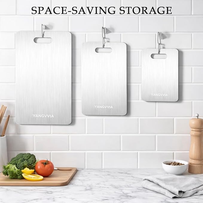 Cutting Board, 316L Food-Grade Stainless Steel Cutting Board Set of 3 | Double-Sided Chopping Board for Kitchen | Dishwasher Safe Work Surface for Meat, Vegetables, & Fruit | Ideal Gift (S+M+L)