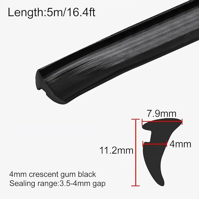 5M Alloy Window Sealing Strip Card Slot Gap Seal PVC Door Dustproof Sound Insulation Weatherstrip Home Hardware,Black-4mm